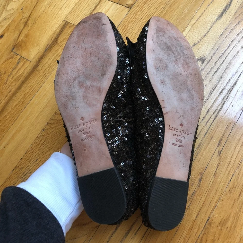 kate spade Black Sequin Bow Flats